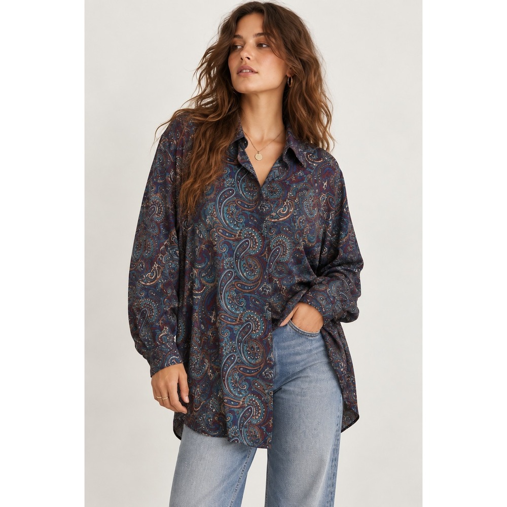 Vintage GUESS Georges Marciano Womens 4 Paisley Rayon Shirt 90s Made USA